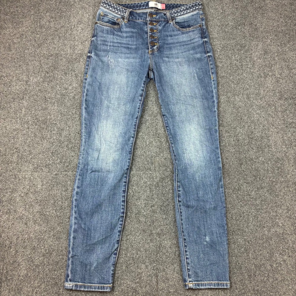 cabi Jeans Womens Size 8 32x30 Button Fly Skinny Braided Waist Denim Blue